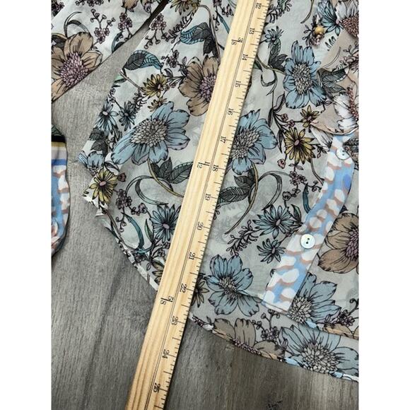 Hale Bob Womens Blouse Sheer Ruffle Front Button Up Long Sleeve Floral Size S - Picture 8 of 9